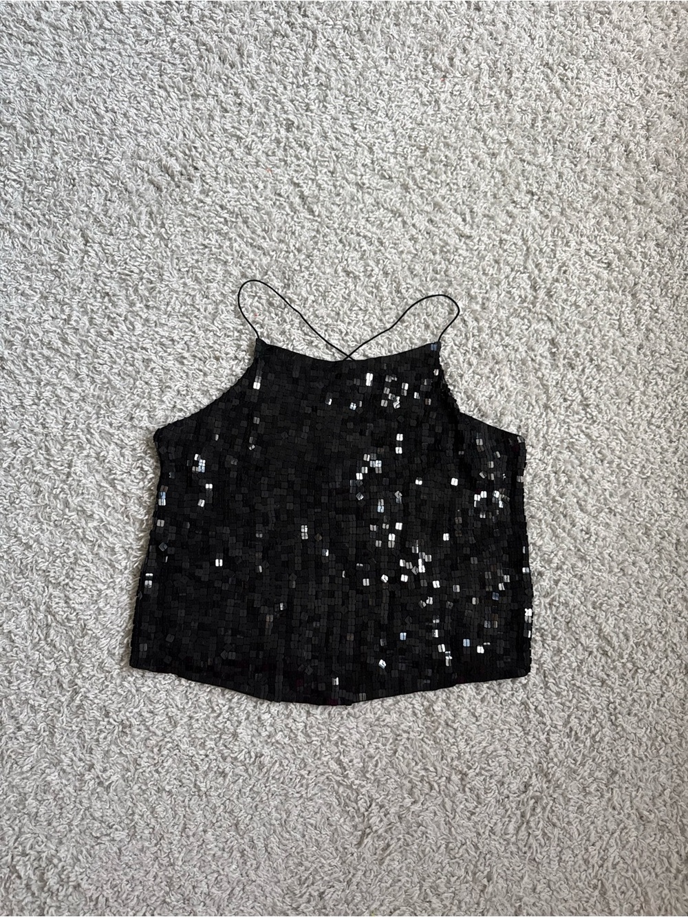 Vintage Crimson by Lawrence Kurtz Black Silk Sequin Crop Top Sz M